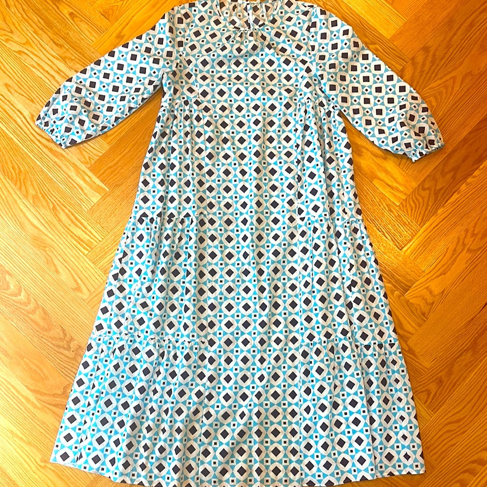 Navy and turquoise geometric print maxi dress from Zara, size M.
